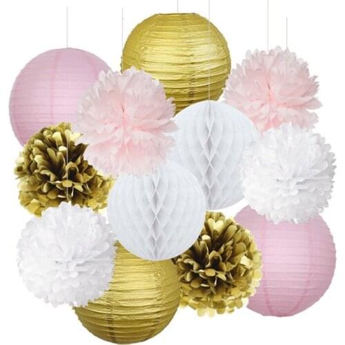 New 21pcs/set Green Set Summer Kids Baptism Party Decoration Round Paper Lanterns Wedding Favor Pink Hanging Paper Crafts