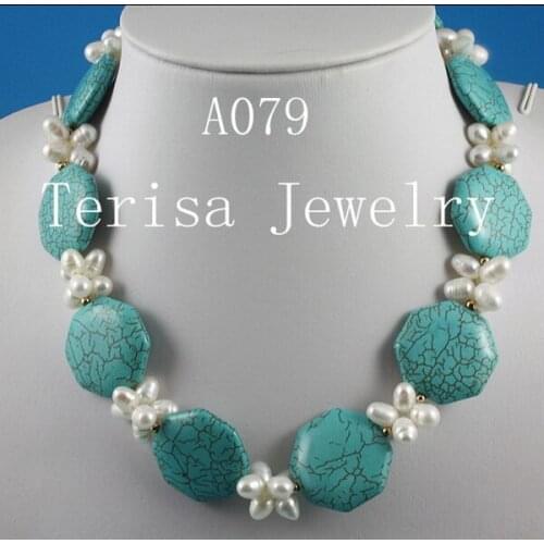 New Arriver Gem-Stone Jewellery Blue Stone White Color Natural Freshwater Pearl Necklace Handamde Pearl Jewelry