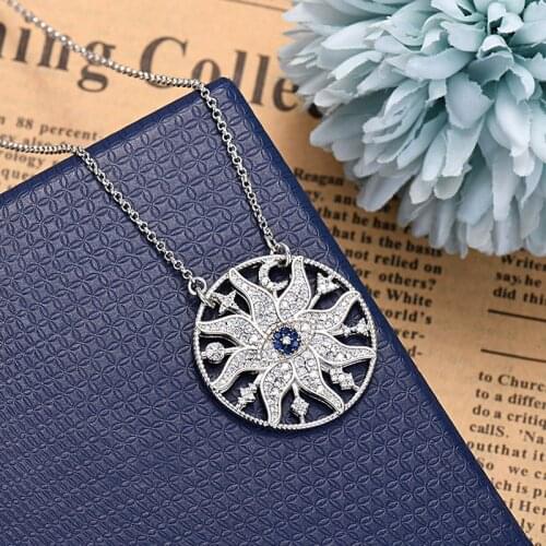 New Arrived Unique Sun Eyes Wedding Engagement Jewelry Aaa Zirconia Round Blue Eye Bling Luxury Necklace Zk30