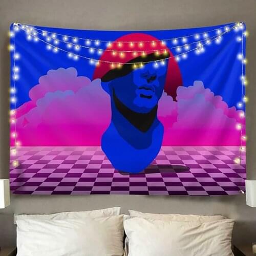 Vaporwave Statue Tapestry Colorful Abstract Trippy Tapestry Wall Hanging Tapestries for Home Dorm Fantasy Decor