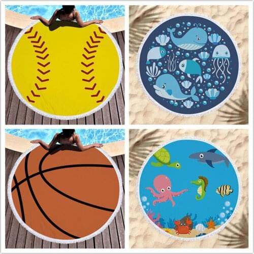 Beach Towel With Tasels Yoga Mat Yellow White Football BasketBall Fish Print Tassels Blankets Large Microfiber Towel Soccer