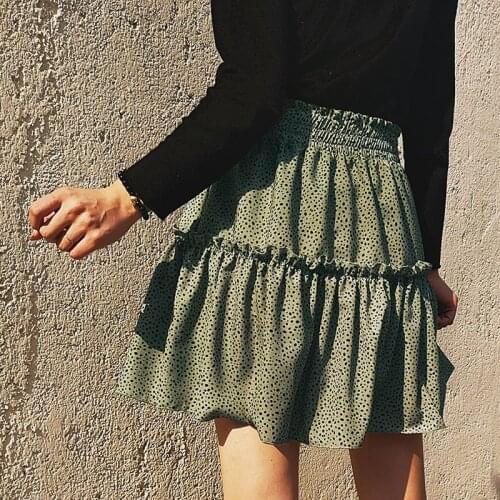 Chiffon ruffle leopard dot skirt women casual mini skirt high waist beach boho chic skirt elegant office skirt 2020