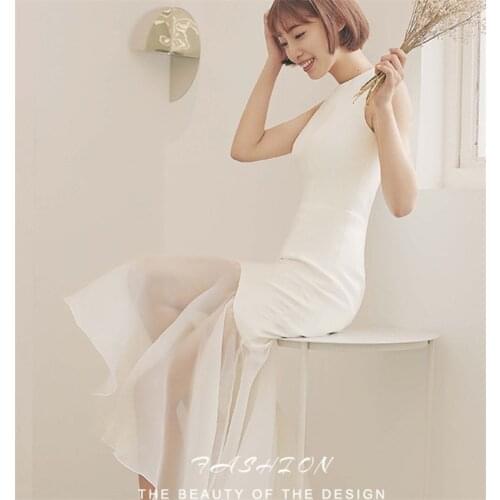 Sweep Train Mermaid Wedding Dress 2021 Korean Soft Satin Sexy Round Neck Sleeveless Bridal Gowns vestidos de mairee Wedding