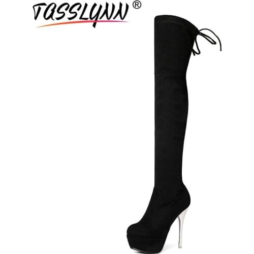 TASSLYNN 2019 Platform Women Boots Round Toe Square High Heel Winter Boots Over The Knee Boots Sexy Stretch Fabric Women Boots