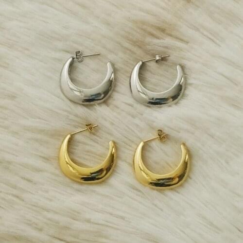 Titanium With 18K Gold Hoop Earrings Earrings Women Staniness Steel Jewelry Punk Party Gown Runway Rare Korean Japan Boho