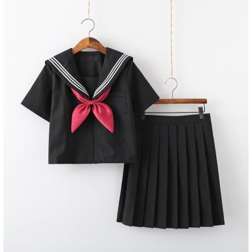 Japanese School Uniforms Girls Sailor Sets Short/long Sleeve Black White JK Uniform SummerPleated Skirt JK Uniform COS Costume