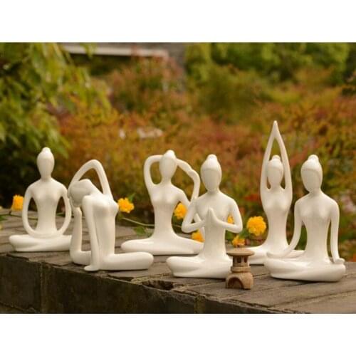 Yoga Room Girls Modelling Desktop Decoration Ceramic Yoga Posture Window Display Crafts Six-piece Set Home Furnishing Articles