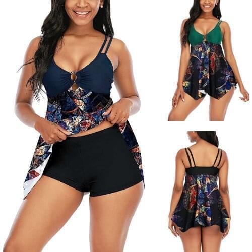 Ladies suit 2 pieces floral ruffle bikini swimsuit belly control beachwear boxer shorts swimwear pool party vacation beach