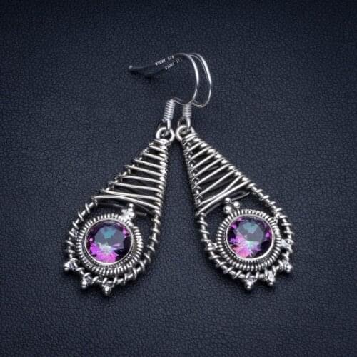 Natural Mystical Topaz Boho Style 925 Sterling Silver Drop Earrings 1 3/4" R1928
