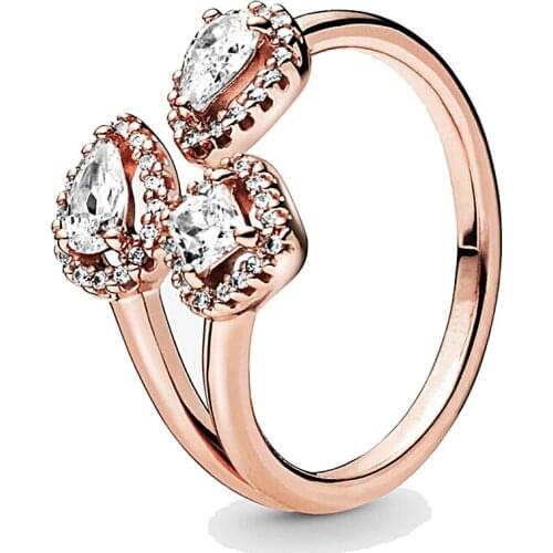 Original Geometric Shapes With Crystal Open Ring For 925 Sterling Silver Ring Women Party Gift Pandora DIY Jewelry