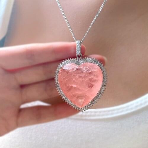 Luxury Love Heart Big Pendant Necklace For Women Paraiba Natural Stone Cubic zirconia Blue Pink Fusion stone party jewelry Gifts