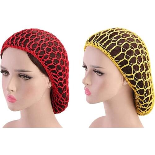 2pcs Handcraft Crochet Net Hat Long Sleeping Hat Hair Protective Nightcap Hair Protector(Red, Yellow, 1pc for Each Color)