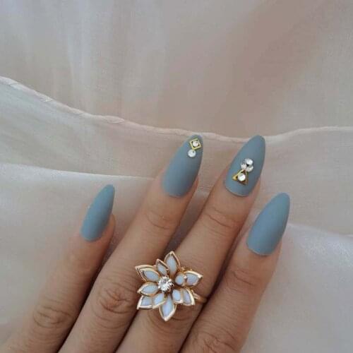 24pcs Fashion full diamond crystal diamond stiletto high candy color handmade fake nails gray