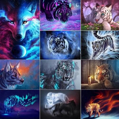 Fluorescent Tiger 5d Diamond Painting Full Diamond Square / Round Diamond Diy Handmade Animal Painting Home Decoration Painting