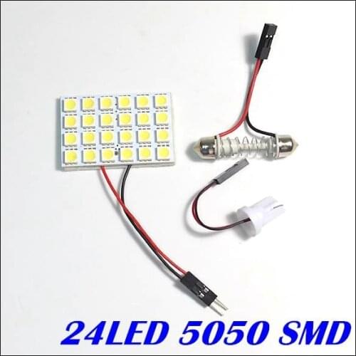 Free Shipping T10 Festoon 2 Adapters car led panel led dome light 24Smd 5050 Light 12v Led Reading Panel Car Interior led