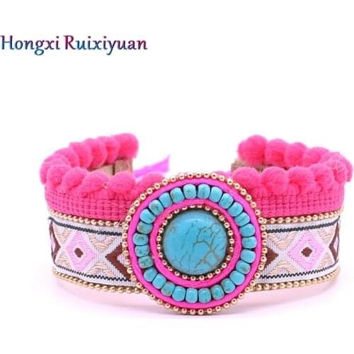 Bracelet jewelry bohemian leather bracelets for women retro ethnic style embroidery cow head shell crystal bracelet charm gift