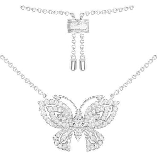 SLJELY Luxury Brand Design 925 Sterling Silver Butterfly Pendant Necklace Micro Cubic Zirconia Stones for Women Fine Jewelry