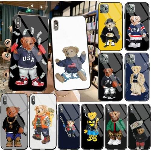 Luxury Bear Phone Case Tempered Glass For iPhone 12 pro max mini 11 Pro XR XS MAX 8 X 7 6S 6 Plus SE 2020 cover