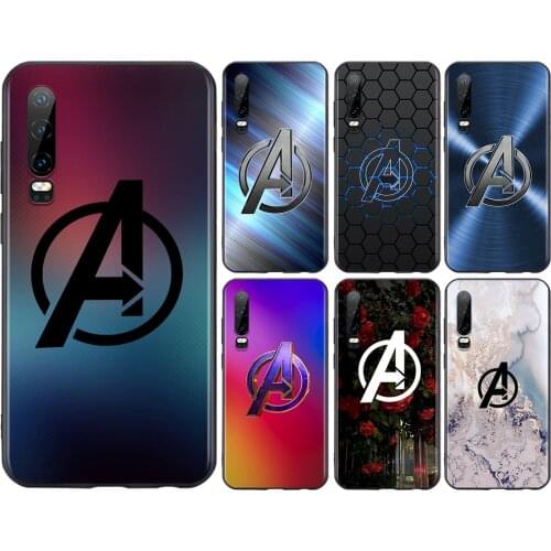Marvel Avengers Logo Marble For Huawei P50 P40 P30 P20 P10 P9 P8 Lite E Pro Plus Lite Mini 2019 2017 Black Soft Phone Case