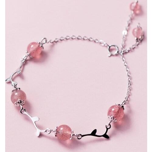 Branch/Plant Natural Strawberry Quartz 925 Sterling Silver Bracelet for Women Elegant Bracelets Girl Trendy Fine Jewelry YBR102