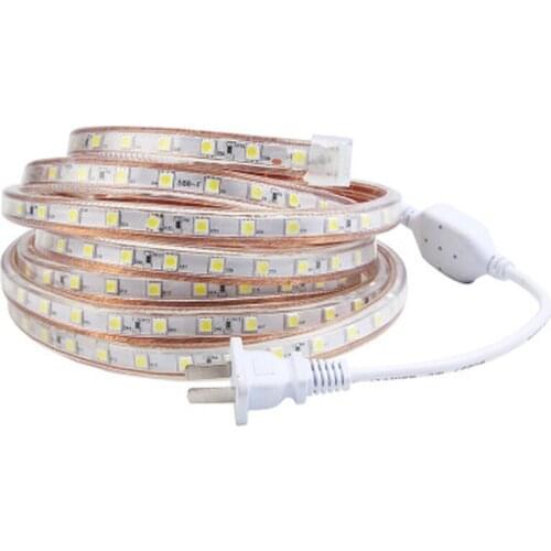 SMD 5050 AC220V LED Strip Flexible Light 60leds/m Waterproof Led Tape LED Light with Power Plug 1M/2M/3M/4M/5M/6M/8M/10M/15M/25M