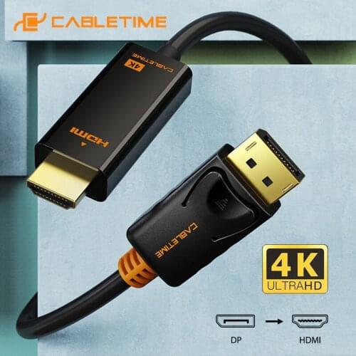 CABLETIME DisplayPort To HDMI Cable 4K/HD hdmi cable DP to HDMI 1080P/4K 60hz Converter DP 1.2 for HDTV Projector Laptop PC C072