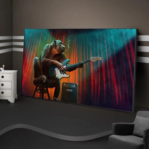 Funny Monkey Play Guitar Canvas Painting Animal Wall Art Cuadros Orangutan Picture Prints Wall Poster for Living Room Decoration
