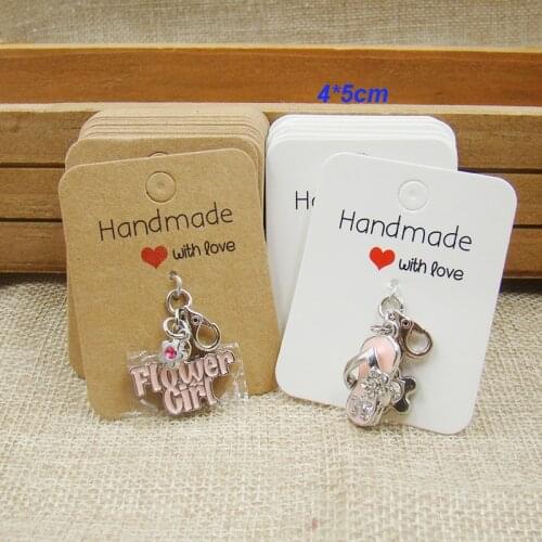 100pcs 5*4cm kraft/white paper ring packing card handmade with love small pendant charming products cardboard display card