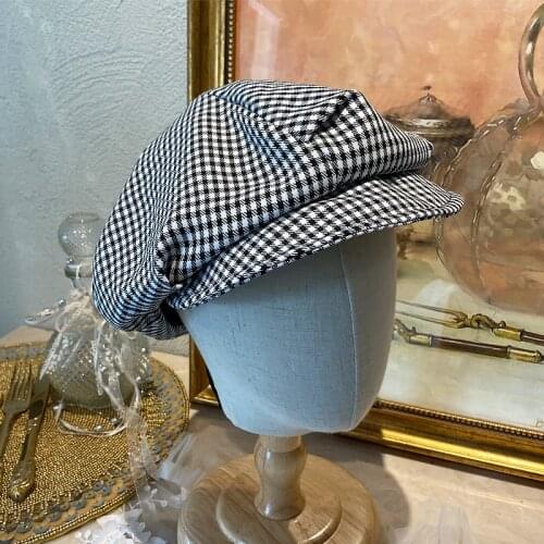 Plaid Octagonal Hats For Women Summer Sun Visor Brimmed Hat Classic Black White Retro Fashion Hepburn Style New