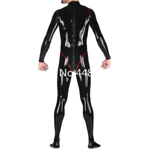 Latex Catsuit With Body Line Latex Rubber Coveralls Sexy Bodysuit Attached Latex with Socks Custom Made