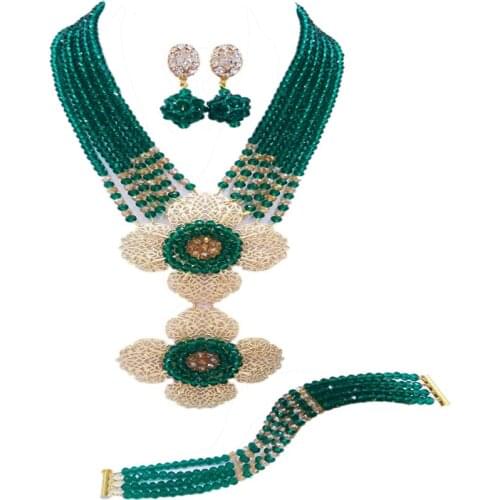 Fashion Teal Green Statement Necklace Nigerian Wedding African Beads Jewelry Set Crystal Bridal Jewelry Sets 6DHJZ02