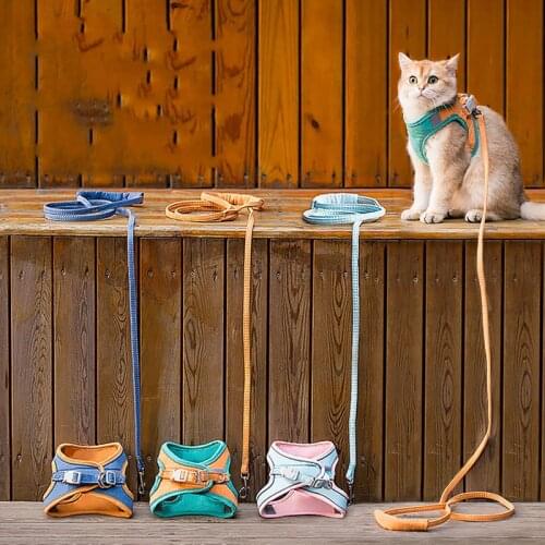 Adjustable Cat Harness Leash Set Cat Traction Rope Vest-style Chest Harness Cute Outing Dog Traction Rope Soft Breathable Vest