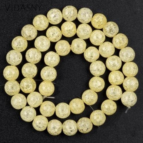 Natural Light Yellow Cracked Crystal Round Beads For Jewelry Making 6/8/10/12mm Spacer Loose Beads Diy Bracelet Necklace 15"