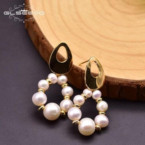 GLSEEVO Natural Baroque Pearl Bohemia Drop Earring For Lovers Engagement Girl Gift Womens Original Design Jewelry Femme GE0921C