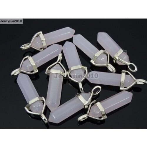 Natural Lavender Ja-de Gems Stones Hexagonal Pointed Healing Reiki Chakra Pendant Beads Necklace Earrings Jewelry 10Pcs/Pack