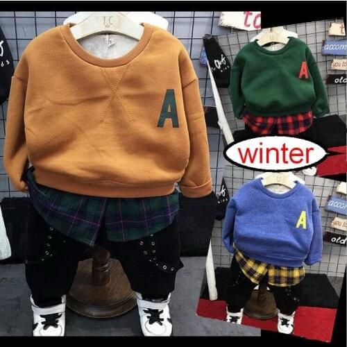 Baby Boy Clothes winter Boy Clothing Set Leisure boys plush Sweatshirt + plush pants 2pcs Suit kids clothes set 2-6Year