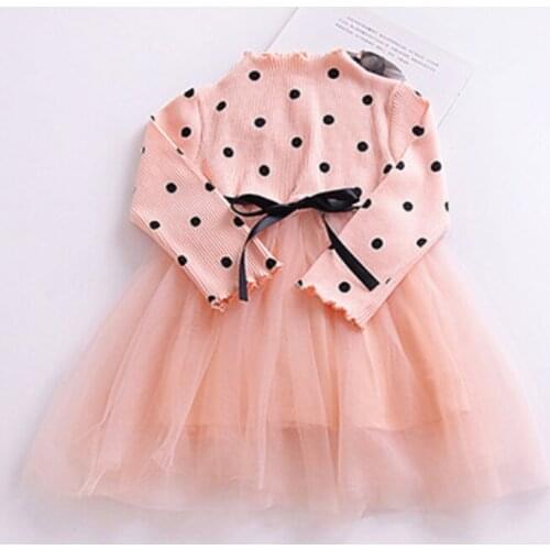 Princess Autumn Kid Long Sleeve Dress for Girl Newborn Infant Baby Girl Clothes Bow Dot Tutu Ball Gown Party Dress vestido bebes