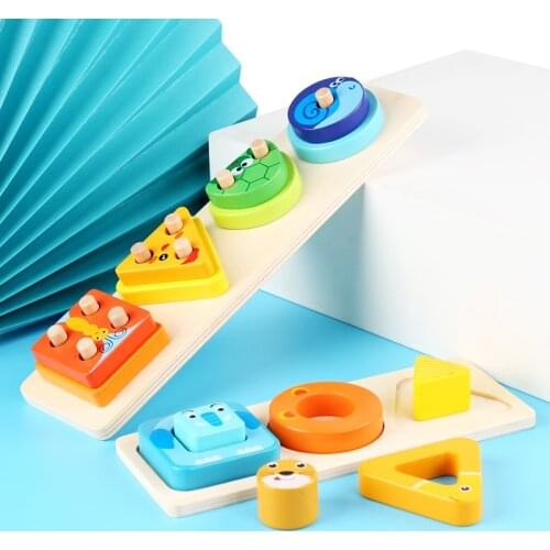 Early Childhood Education Children Puzzle Matching Puzzle Toy Wooden Animal Shape Geometric Figure Set Column Toy for Kids