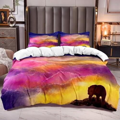Duvet Cover with Colors Rainbow Clouds and Bear Print Kids Bedding Comforter Cover Sets with Boys Girls Quilt Cover