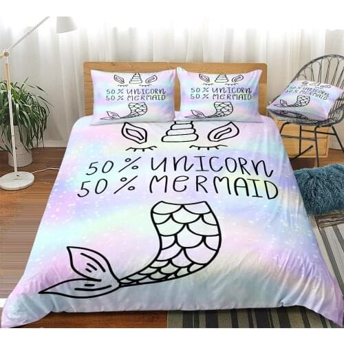 Mermaid Unicorn Bedding Set Fish Scale Duvet Cover Set Magic Color Quilt Cover for Kids Teens Cartoon Rainbow Drop Ship