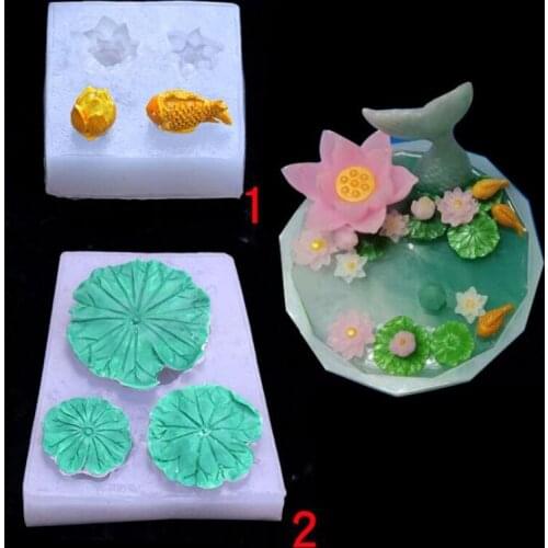 Transparent Silicone Mold Lotus fish lotus leaf silicone mold handmade fondant baking decoration DIY glue set silicone mold