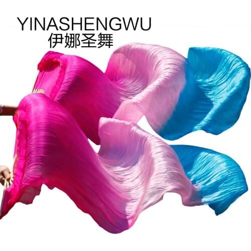 Handmade Dance Props Silk Belly Dance Fans Natural Silk 1 Pc Left hand+1 Pc Right Hand Dance Silk Fans rose+pink+turquoise