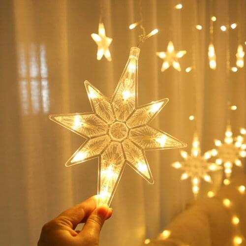 2.5M LED North Star Curtain Light 220V EU Christmas Garland String Fairy Lights Outdoor For Window Wedding Party New Year Decor