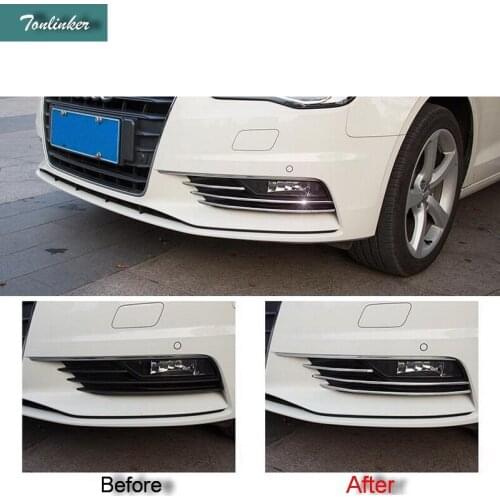 Tonlinker Exterior Front Fog Lamps Cover Case for AUDI A3 2014-16 Sender Car styling 6 pcs Stainless Steel Cover stickers
