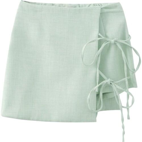 Korean Style Women High Waist Skirt Summer Fashion Schoolgirl Lace Up Teen Girls Mini Vintage Bandage Green Skirt Shorts 2021