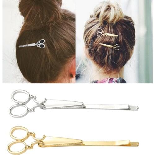 Women Fashion Unique Gold Silver Alloy Durable Delicate Lightweight Scissors Shape Hair Clip Bobby Pin Headwear Styling Tools
