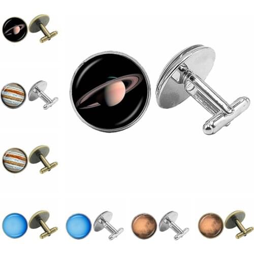 2020 New Nine Star Satellite Earth Badge / Bronze Cufflinks Gothic Glass Convex Mens Cufflinks Send Mens Gift Jewelry