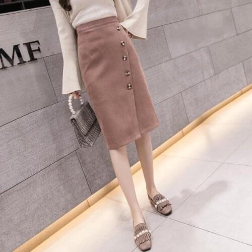 2020 Autumn High Waist Irregular Button Skirt Long Slit Skirt for Women Woman Skirts Mujer Faldas Saias Mulher