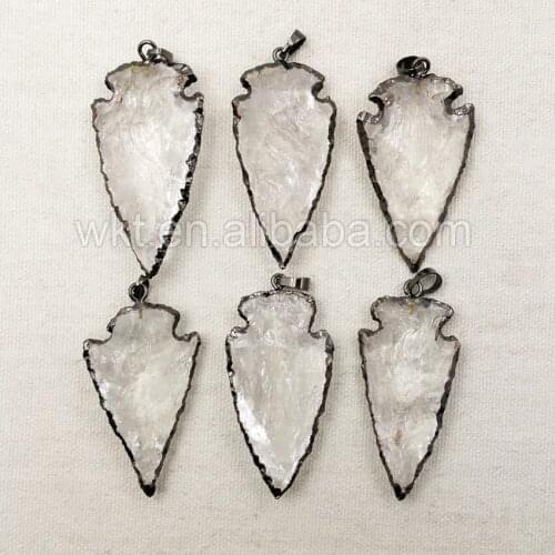 WT-P1069 Large Size 2inch Crystal Stone Pendant with Black Gun Plated,Natural Crystal Quartz Arrowhead Pendants for Necklaces