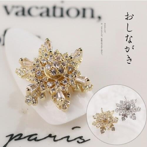 Gold/Silver Rotating Snowflower Zircon Rhinestones For Nail Art Decorations 3D Spin Snowflakes Japan Alloy Manicure Accessories